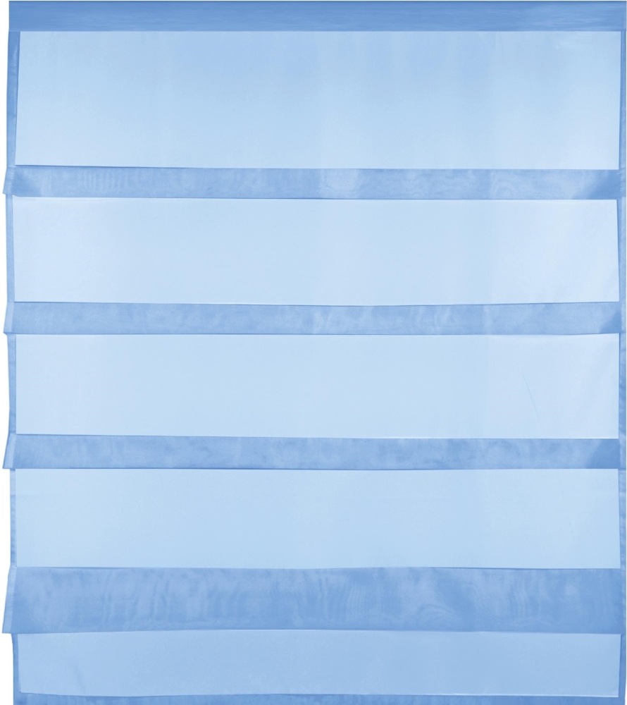 Transparente Bistrogardine Raffoptik mit Stangendurchzug in Voile, schlicht und modern in vielen verschiedenen Farben erhältlich (90x110 cm / blau - mittelblau) Bild 1