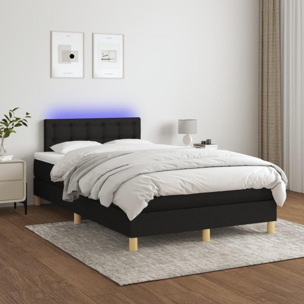 vidaXL Boxspringbett mit Matratze & LED Stoff Schwarz 120 x 200 cm, Härtegrad: H2 [3134023] Bild 1