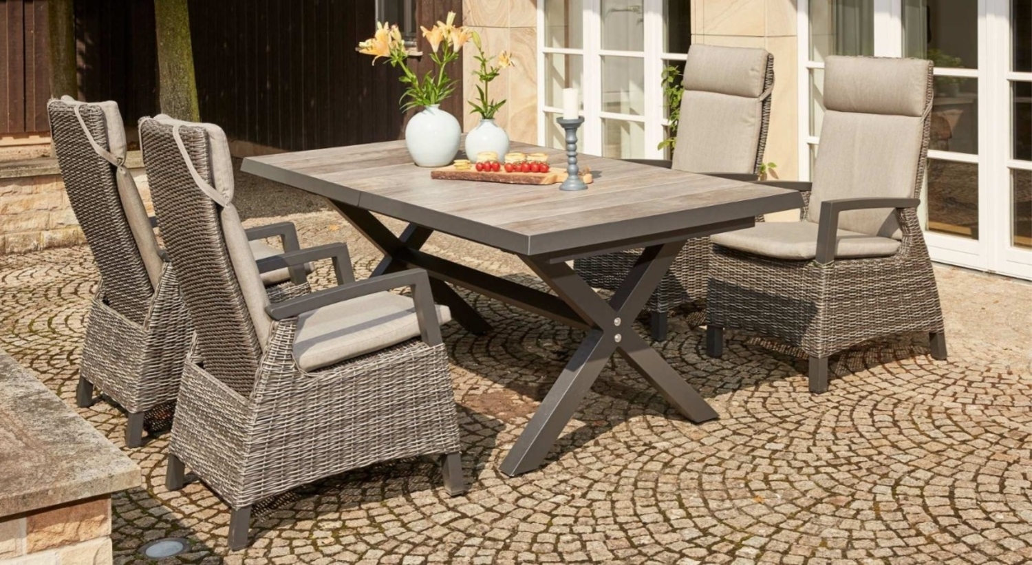 SIENA GARDEN Corido Sitzgruppe, charcoal grey mit 4 Diningsesseln und 1 Ausziehtisch Sincro Bild 1