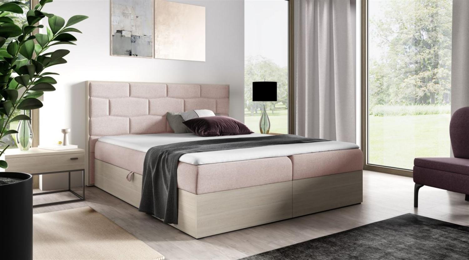 Boxspringbett Bett BEILA 120x200cm Nordic Teak Stoff Rosa inkl. Bettkasten Bild 1