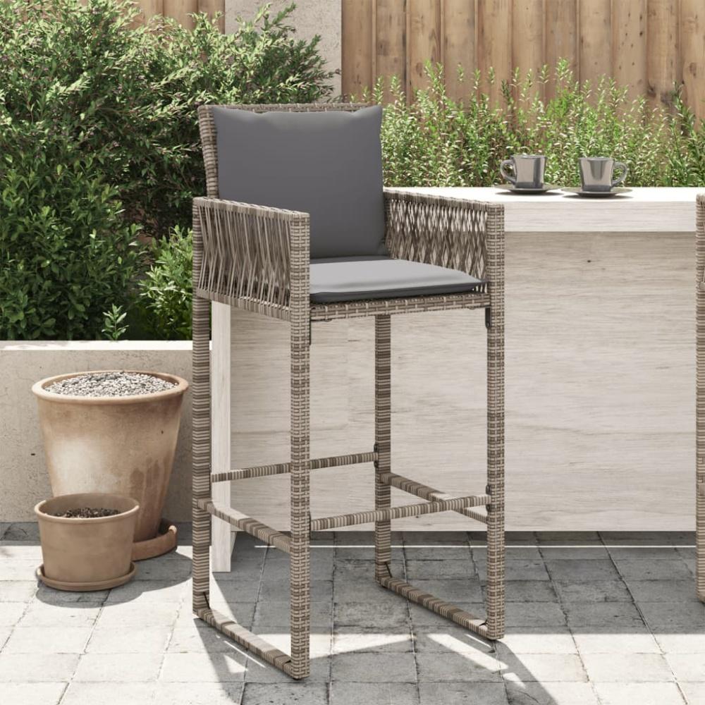 vidaXL Garten-Barhocker mit Kissen 2 Stk. Grau Poly Rattan 368707 Bild 1