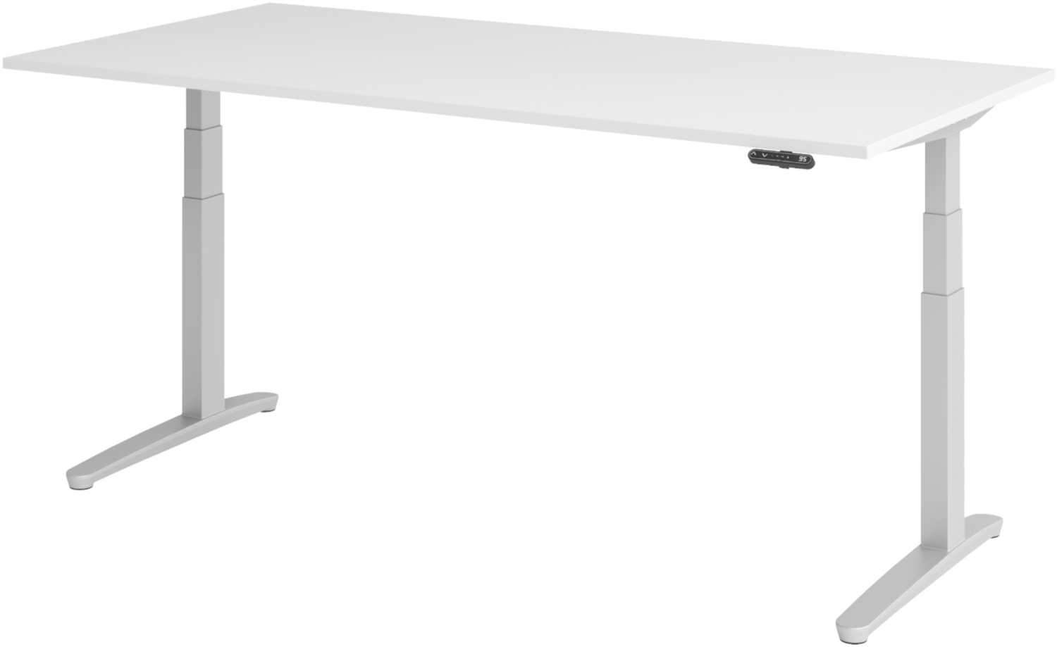 bümö elektrisch höhenverstellbarer Schreibtisch 200x100 cm mit Memory-Steuerung - Design Schreibtisch höhenverstellbar elektrisch, elektrischer Schreibtisch weiß, Gestell silber, XBHM2E-W-SS Bild 1