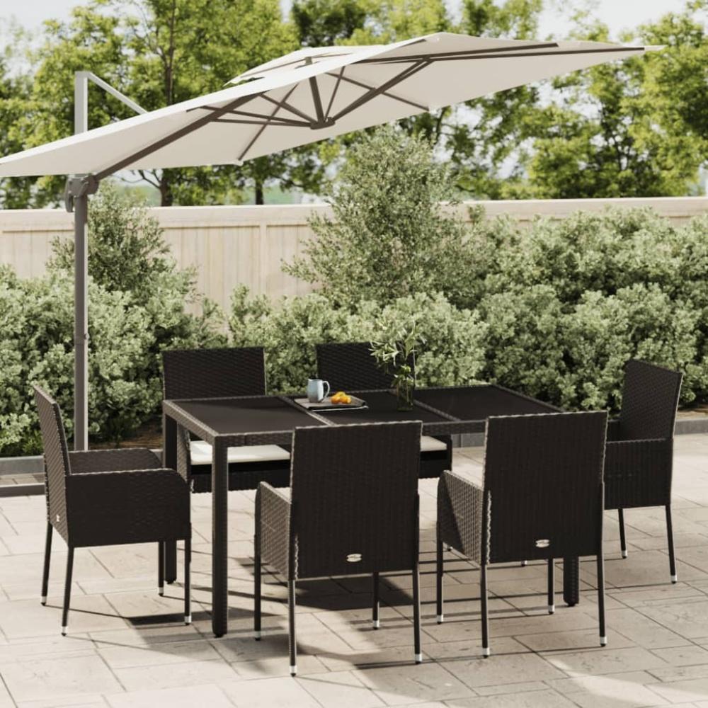 vidaXL 7-tlg. Garten-Essgruppe mit Kissen Schwarz Poly Rattan 3185002 Bild 1