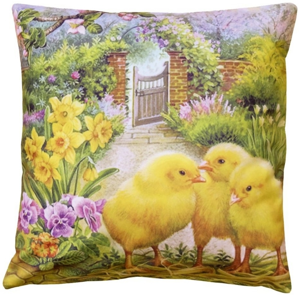 matches21 HOME & HOBBY Kissenbezüge Kissen-Bezug Ostern Küken Garten Dekokissen 40x40 cm, (1 Stück), Wohnzimmer Kissen-Hülle als Deko-Kissen Zier-Kissen Sofa-Kissen Bild 1