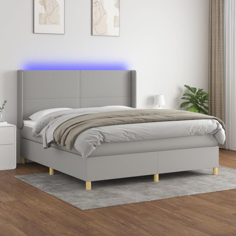 vidaXL Boxspringbett mit Matratze & LED Stoff Hellgrau 180 x 200 cm, Härtegrad: H2 [3138733] Bild 1