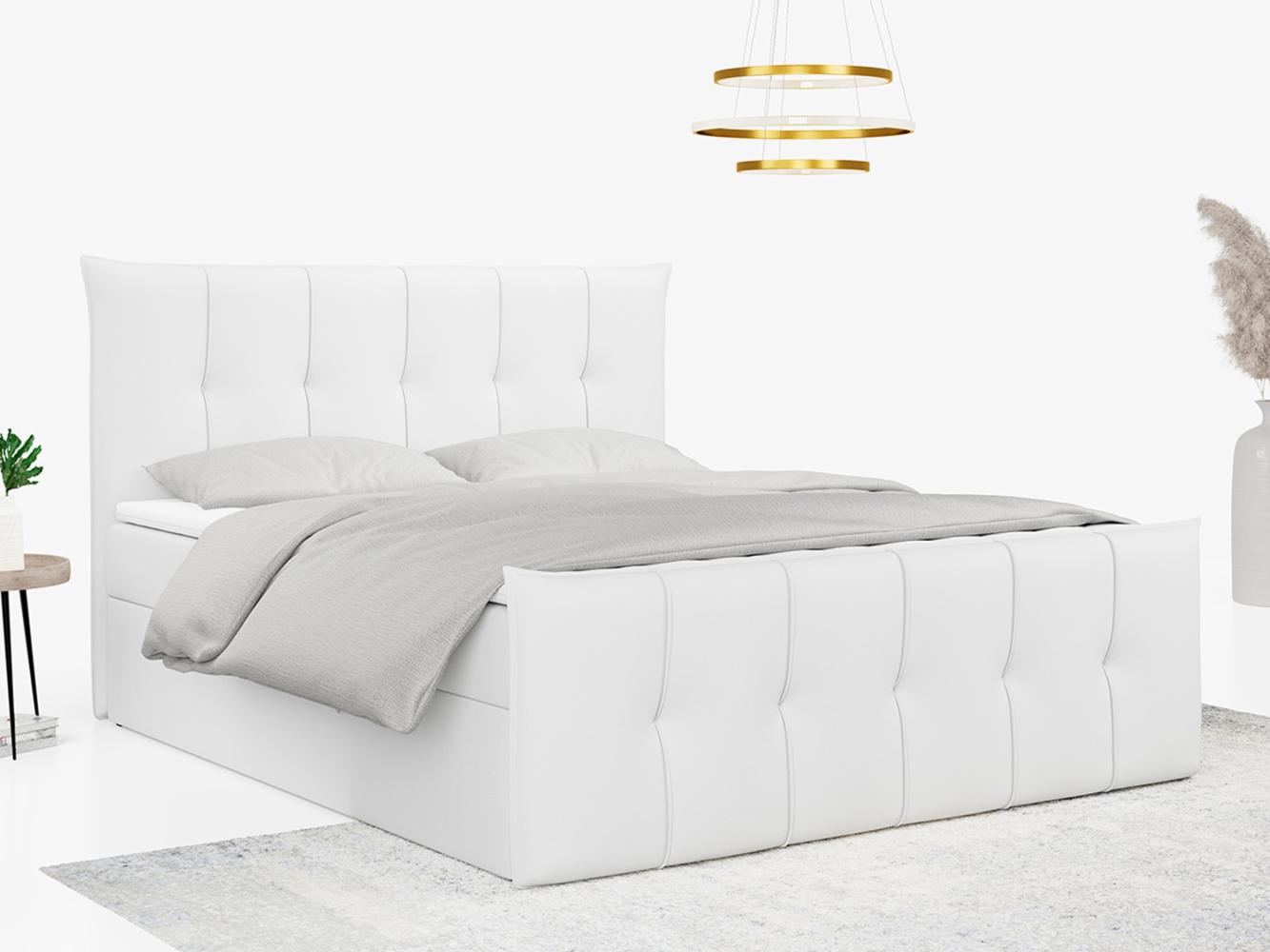 Boxspringbett, mit Fußteil, 2 Bettkästen - PREMIUM-11 - 120x200cm - Weiß Kunstleder - H3 Bild 1