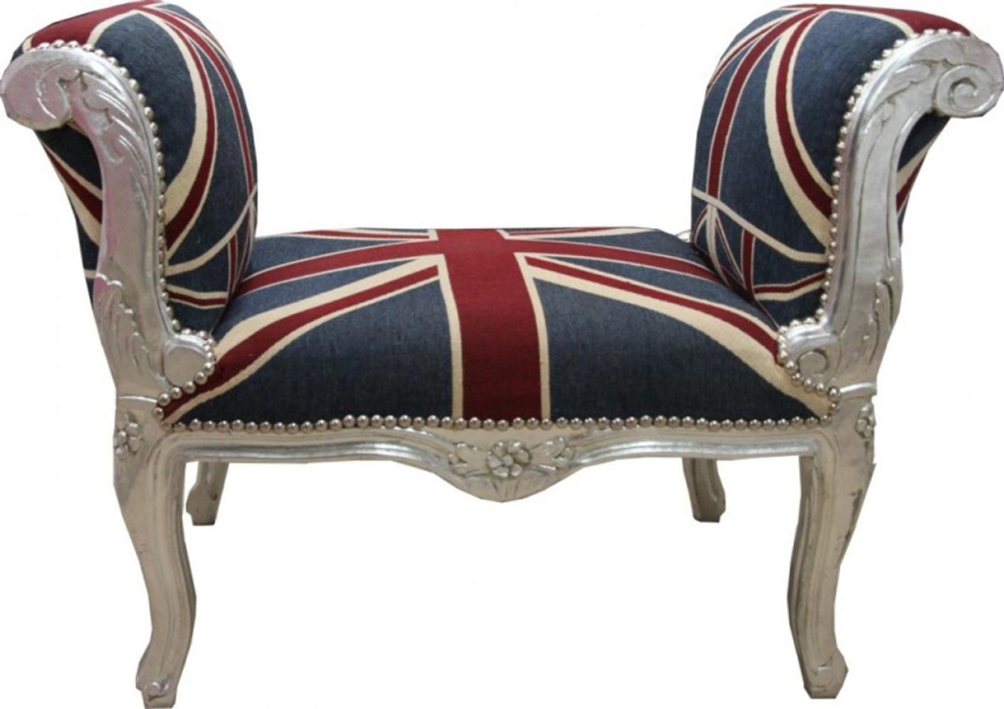 Barock Schemel Hocker Union Jack / Silber - Sitzbank Bild 1