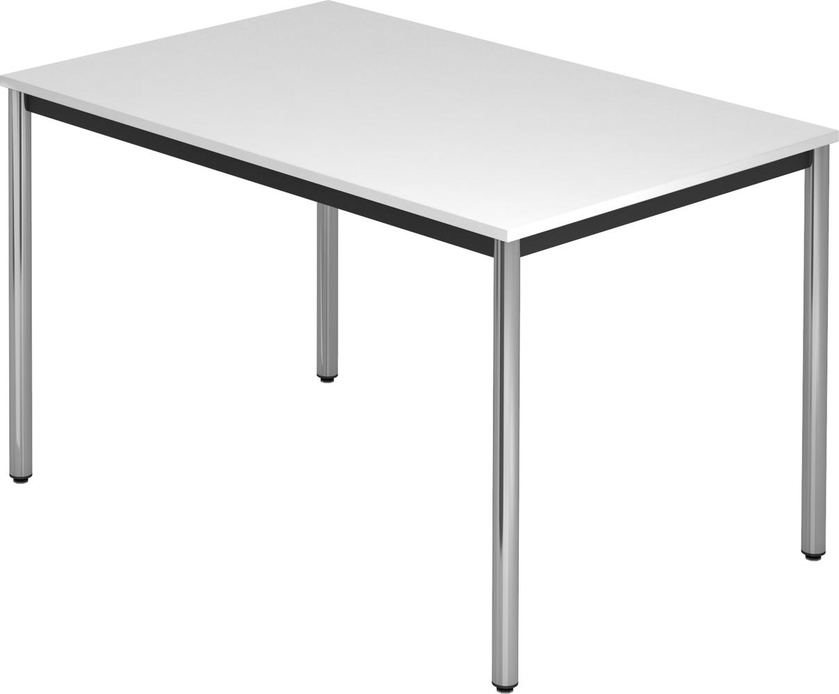 bümö Multifunktionstisch weiß, Tisch 120 x 80 cm, Tischfuß verchromt - einfacher Tisch klein, Besprechungstisch System D-Serie, Konferenztisch, Meetingtisch, Mehrzwecktisch, Pausentisch, DR12-W-C Bild 1