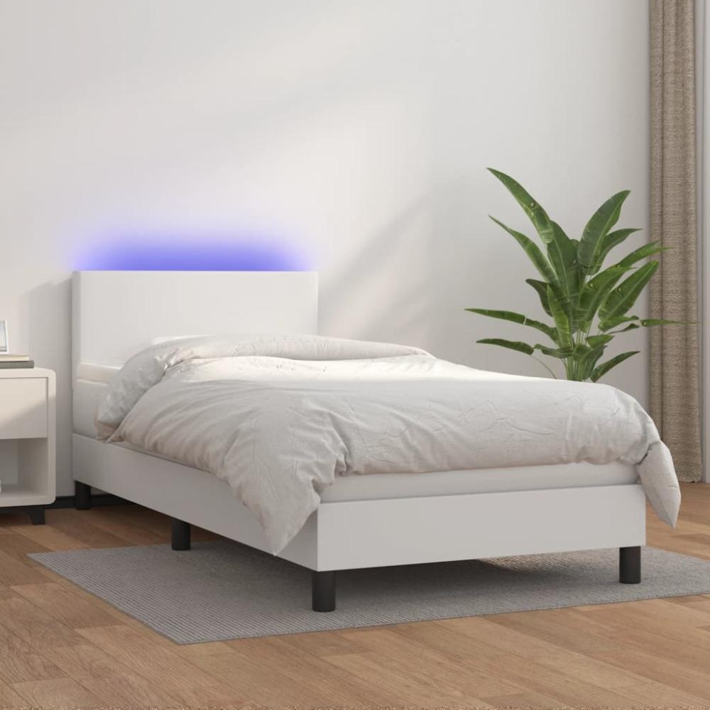 vidaXL Boxspringbett mit Matratze & LED Kunstleder Weiß 80 x 200 cm, Härtegrad: H2 [3134070] Bild 1