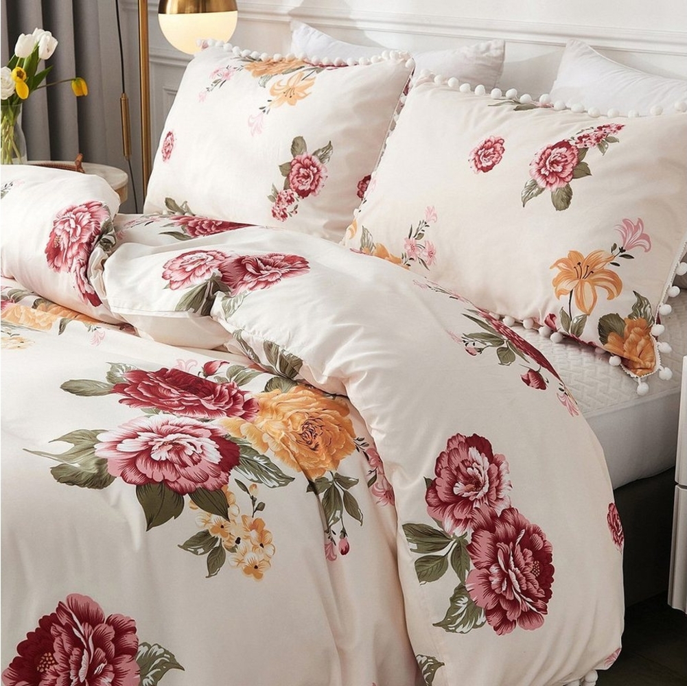 BYSURE Bettwäsche, Polyester, 3 teilig, Blume-Bettbezug-Set, Kissenbezug 50×75cm Bild 1