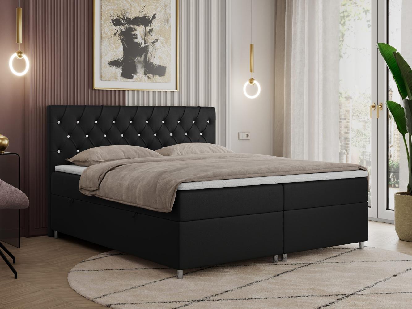 Boxspringbett Doppelbett Polsterbett Kunstlederbett mit Bettkasten - ROMA - 200x200cm - Schwarz Kunstleder - H3 Bild 1