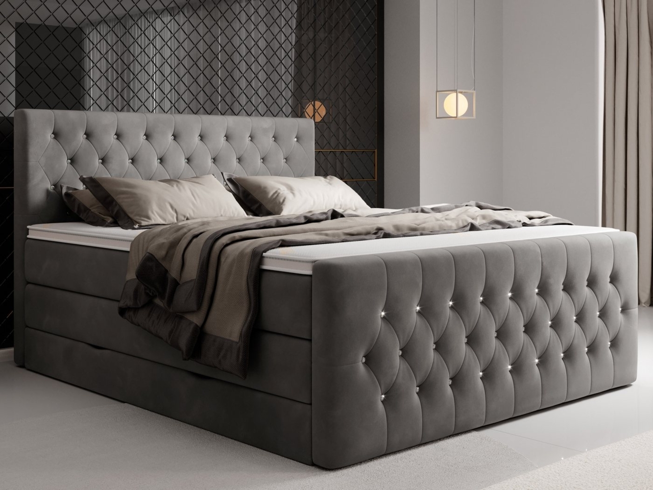 wonello Boxspringbett Sira, mit Bettkasten, Matratzen und wonello premium Topper, Samt + Kristalle Bild 1