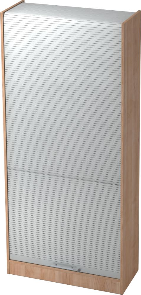 bümö Rollladenschrank 5 OH abschließbar in Nussbaum/Silber mit Relinggriff, SET90-N-S-RE Bild 1