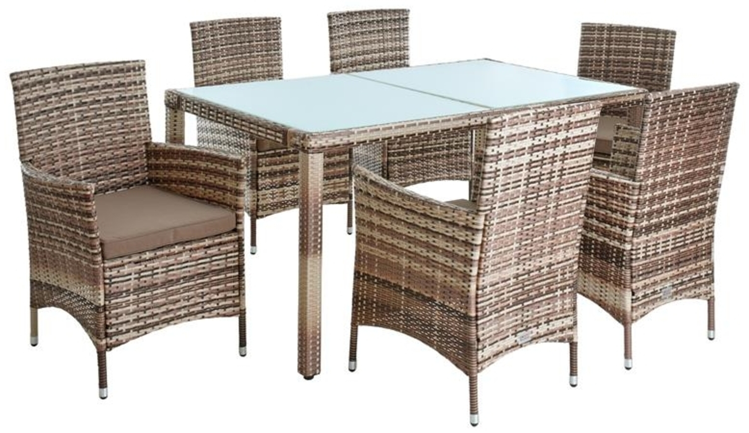 Polyrattan Sitzgruppe Essgruppe Gartenmöbel Set 6 Pers. Gartenset Beige-Braun Bild 1