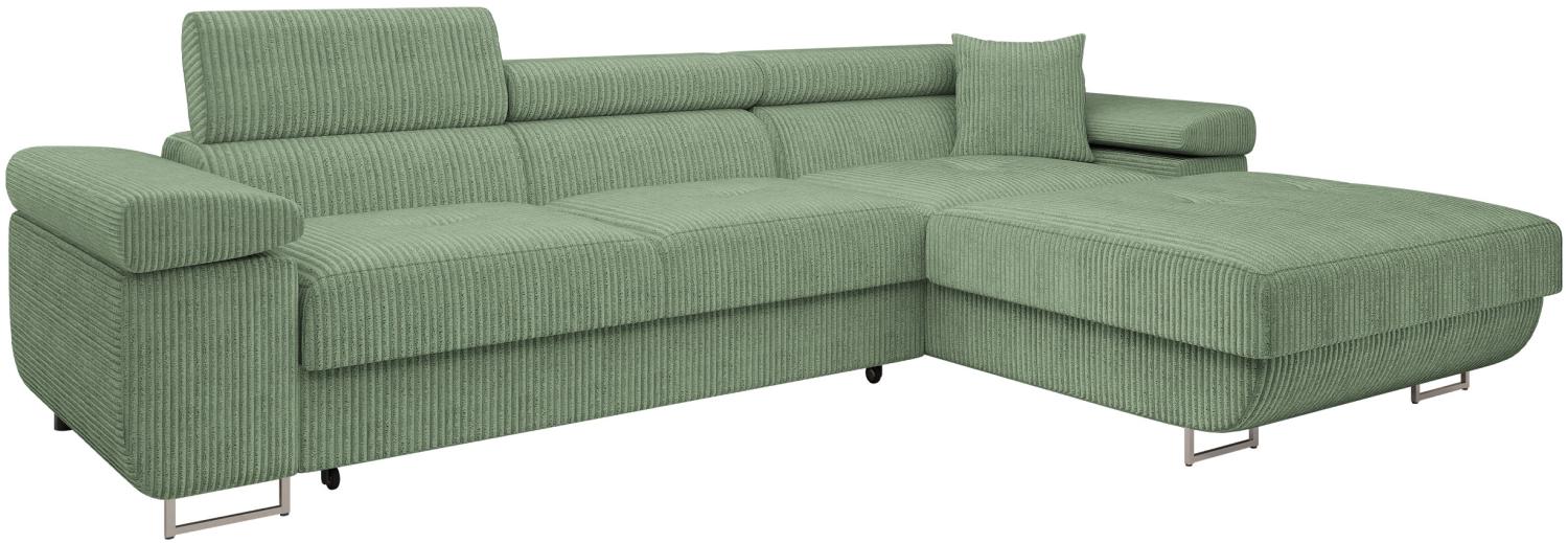 Ecksofa Torezio Mini Cord mit Bettkasten, Schlaffunktion und Einstellbare Kopfstützen (Farbe: Poso 47, Seite: Rechts) Bild 1