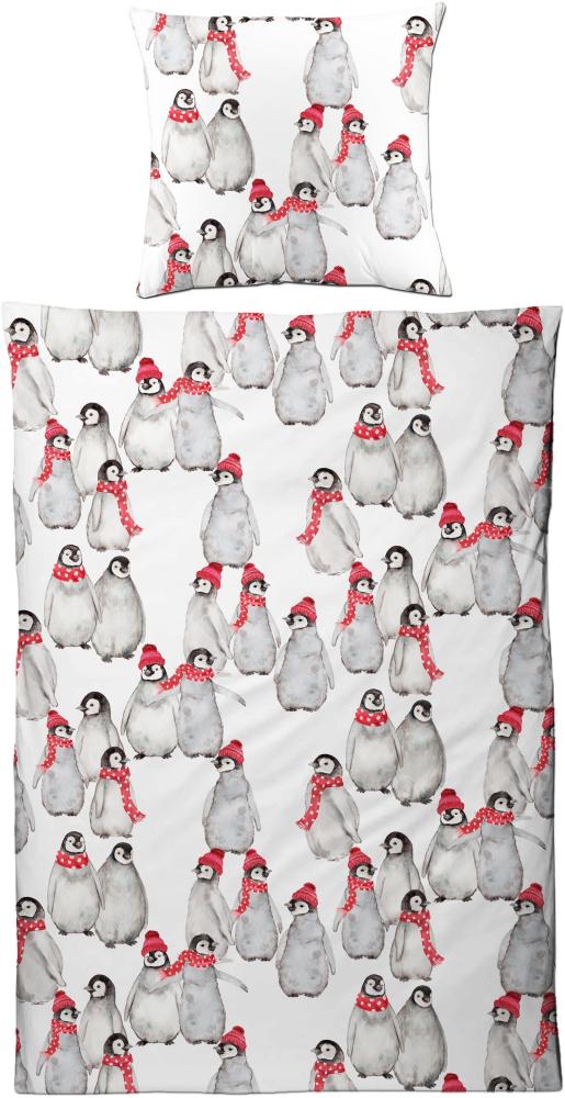 Carpe Sonno Biber Bettwäsche aus 100% Baumwolle - Pinguine, 135 x 200 cm Bild 1