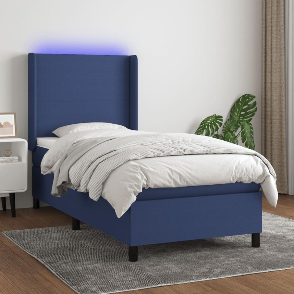 vidaXL Boxspringbett mit Matratze & LED Blau 90x190 cm Stoff 3138123 Bild 1