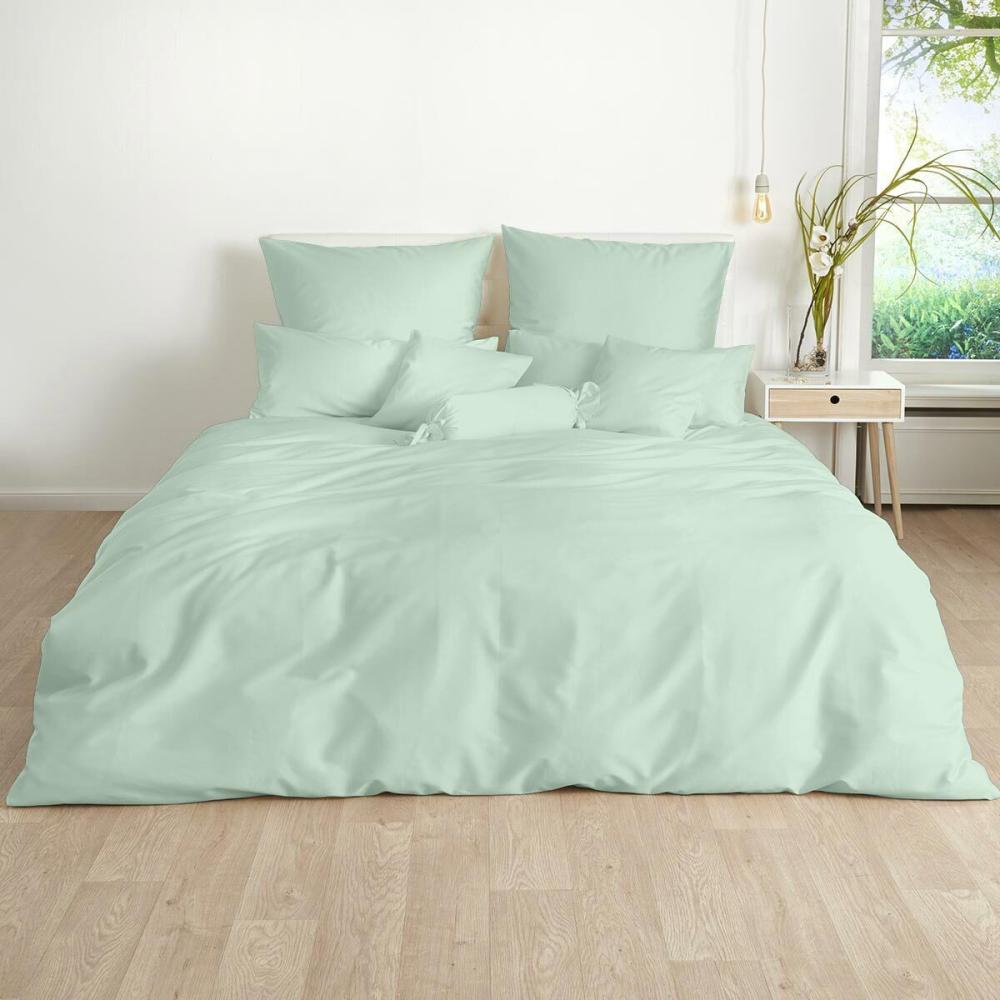 Traumschlaf Uni Mako-Satin Bettwäsche|160x210 cm + 65x100 cm| jadegrün Bild 1