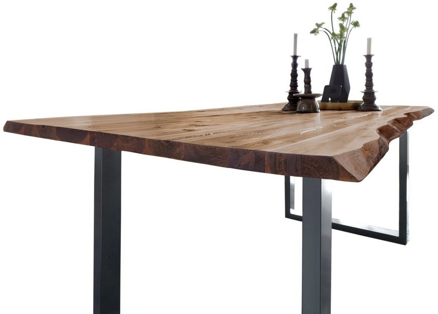 SAM® Baumkantentisch Neapel, massives Akazienholz, Baumkante, Metallgestell U-Form, bis 3 Meter Bild 1