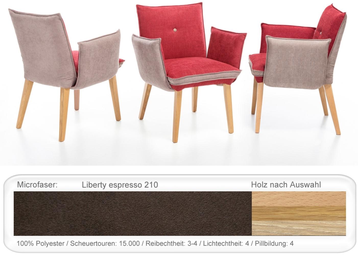 6x Sessel Gerit 1 Rücken mit Knopf Polstersessel Esszimmer Massivholz Eiche bianco, Liberty espresso Bild 1