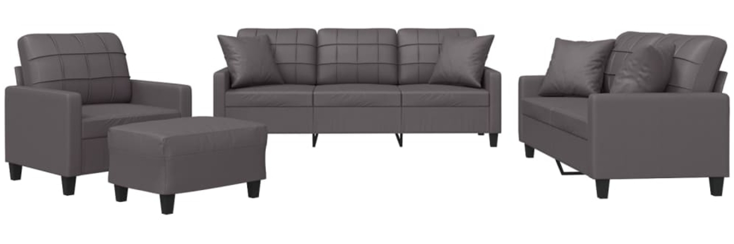 vidaXL 4-tlg. Sofagarnitur mit Kissen Grau Kunstleder 3201355 Bild 1