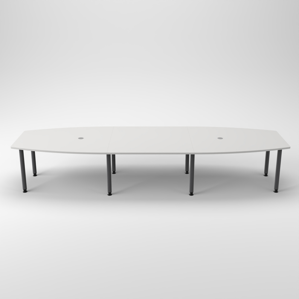 Rheinland Möbel Konferenztisch KONTI 400x130 cm – ovaler Besprechungstisch in Grau mit graphitfarbenen Rundrohrfüßen & 2 Kabelauslässen, erweiterbarer Meetingtisch für 12–14 Personen, moderner XXL-Tisch fürs Büro Bild 1