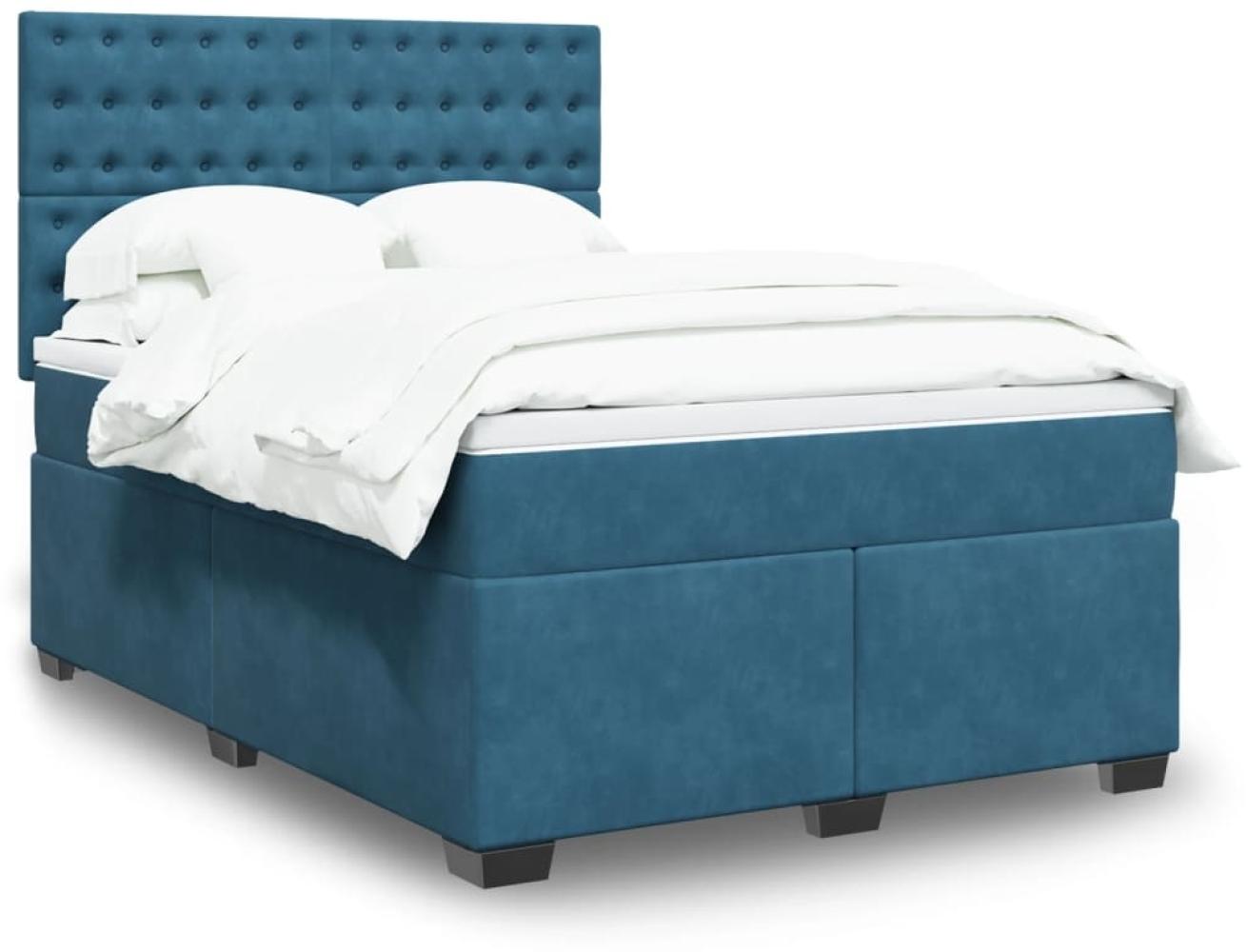 vidaXL Boxspringbett mit Matratze Blau 140x200 cm Samt 3293246 Bild 1