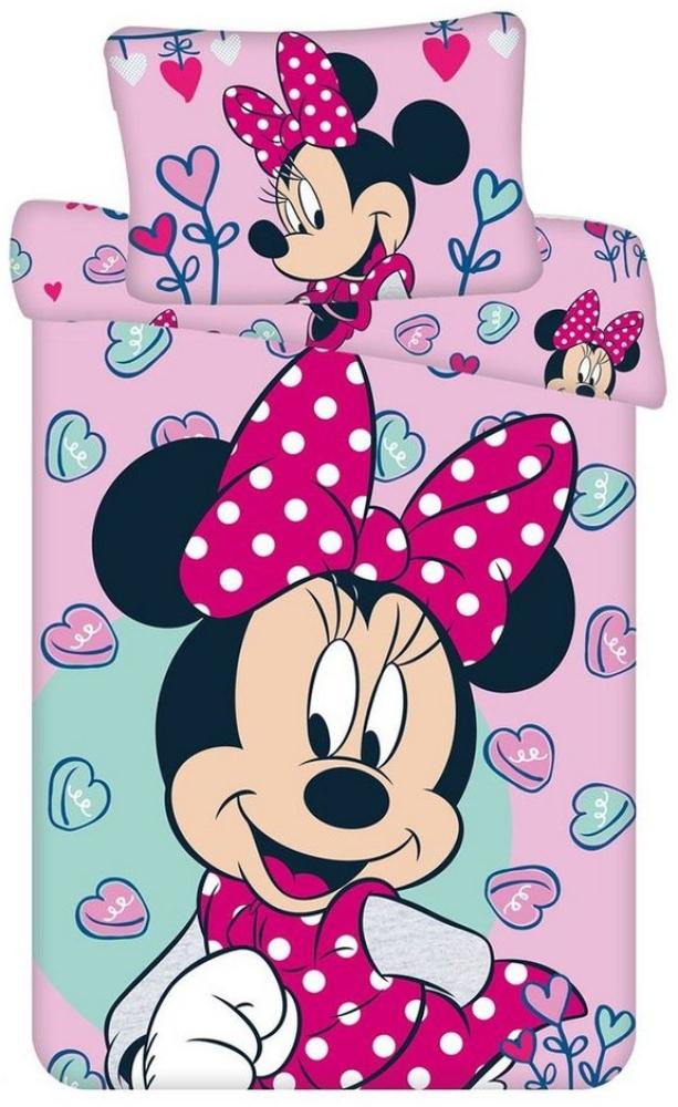 Disney Minnie Maus Pink Baby Bettwäsche Set 100x135 Bettdecke + 40x60 cm Kopfkissen, 100% Baumwolle mit Reißverschluss Bild 1