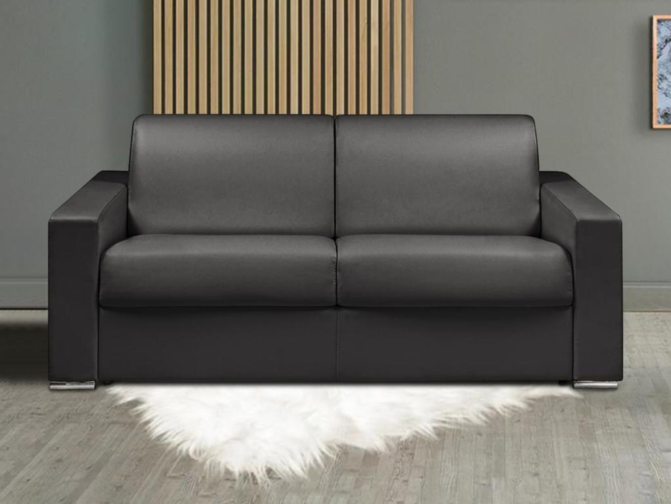 Vente-unique - Schlafsofa 3-Sitzer - Liegefläche: 140 cm - Matratzenhöhe: 22 cm - Kunstleder - Schwarz - CALITO Bild 1