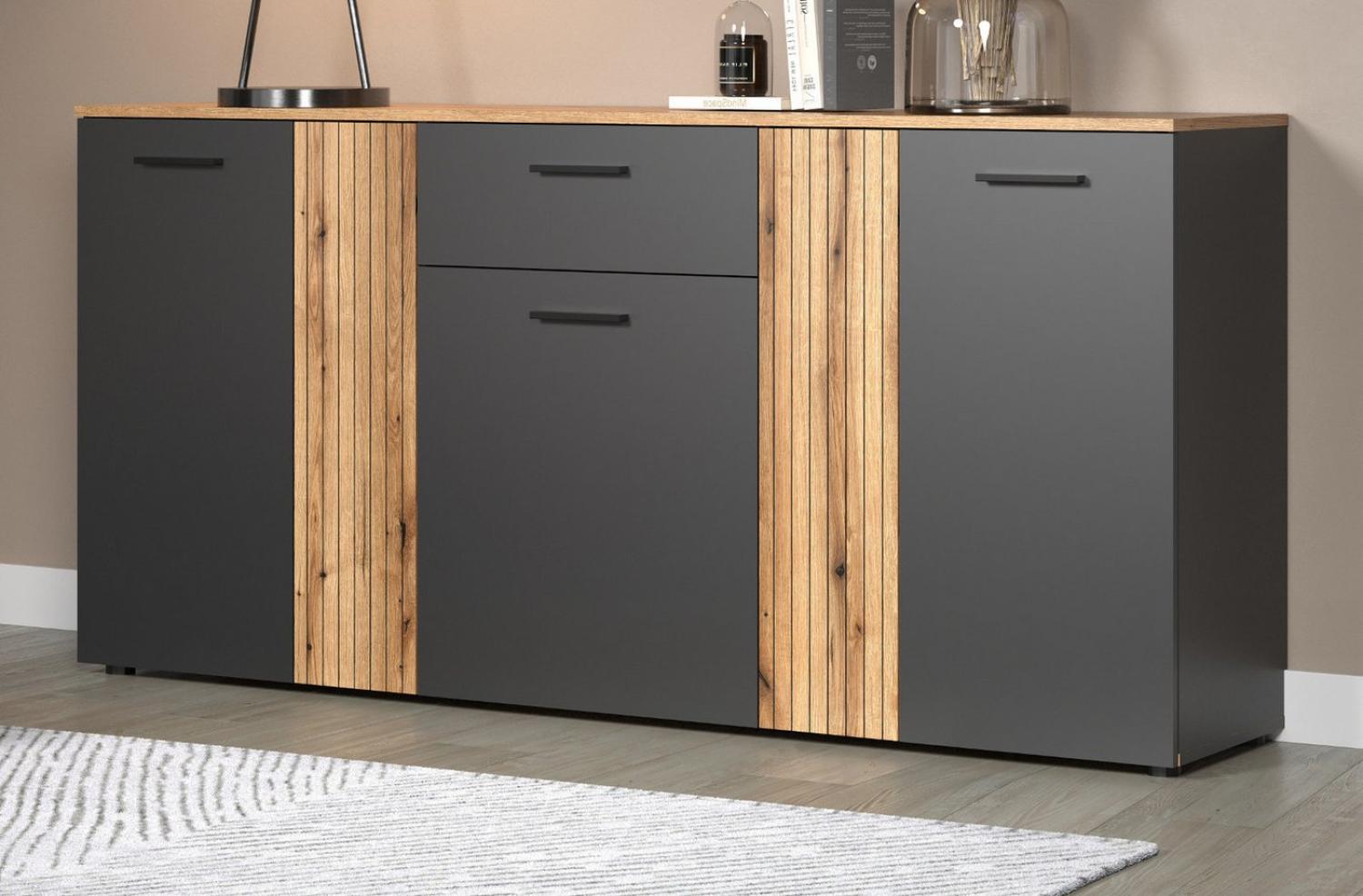 Furn. Design Sideboard Avila (Sideboard in grau mit Evoke Eiche, 181 x 86 cm), mit Staboptik Bild 1