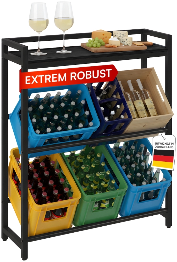 STEELSØN 'Astris' Getränkekistenregal, Metall, schwarz, 117x105x33 cm, Getränkeregal für 6 Kisten, mit Ablagefach Bild 1