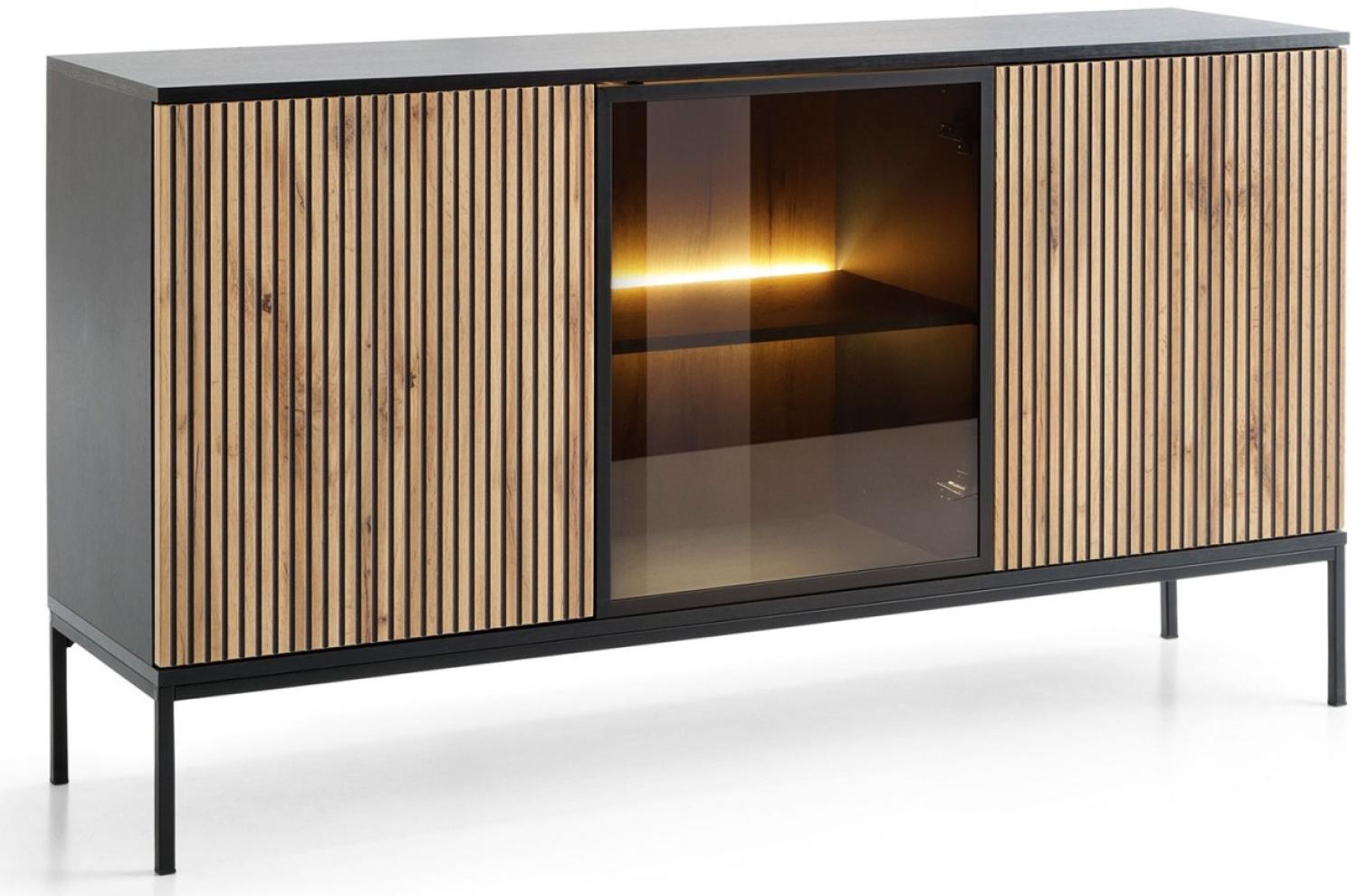 Kommode Sideboard Sento 154x39x83cm schwarz Wotan Eiche MDF Bild 1