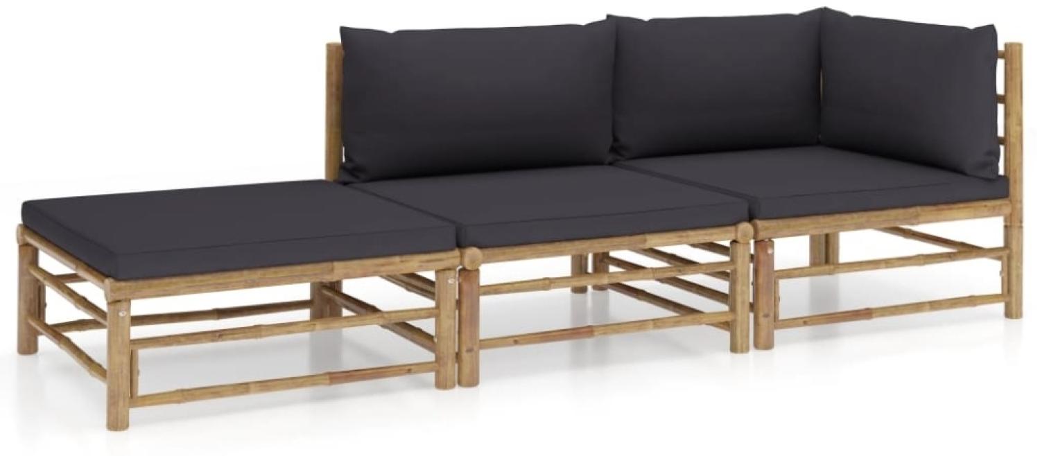 vidaXL 3-tlg. Garten-Lounge-Set mit Dunkelgrauen Kissen Bambus 3058246 Bild 1