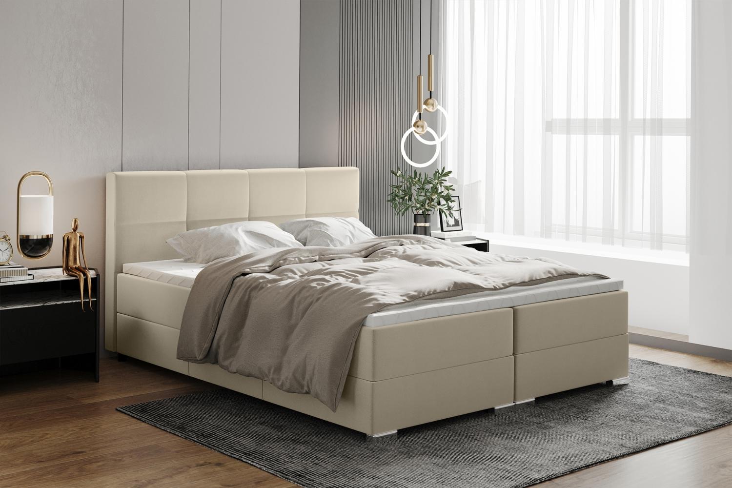 MEBLINI Boxspringbett ELIZABETH 180x200 cm mit Bettkasten – H3B/Beige Samt Polsterbett - Doppelbett mit Topper & Bonellfederkern-Matratze Bild 1