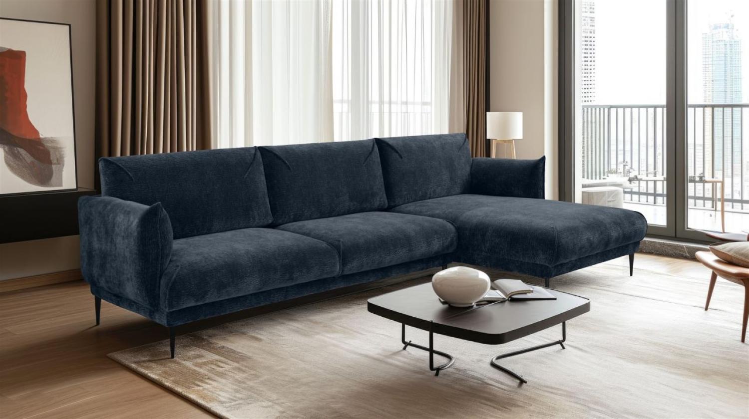 Ecksofa Designersofa MADISON in Stoff Dress Me Blau Ottomane Rechts Bild 1