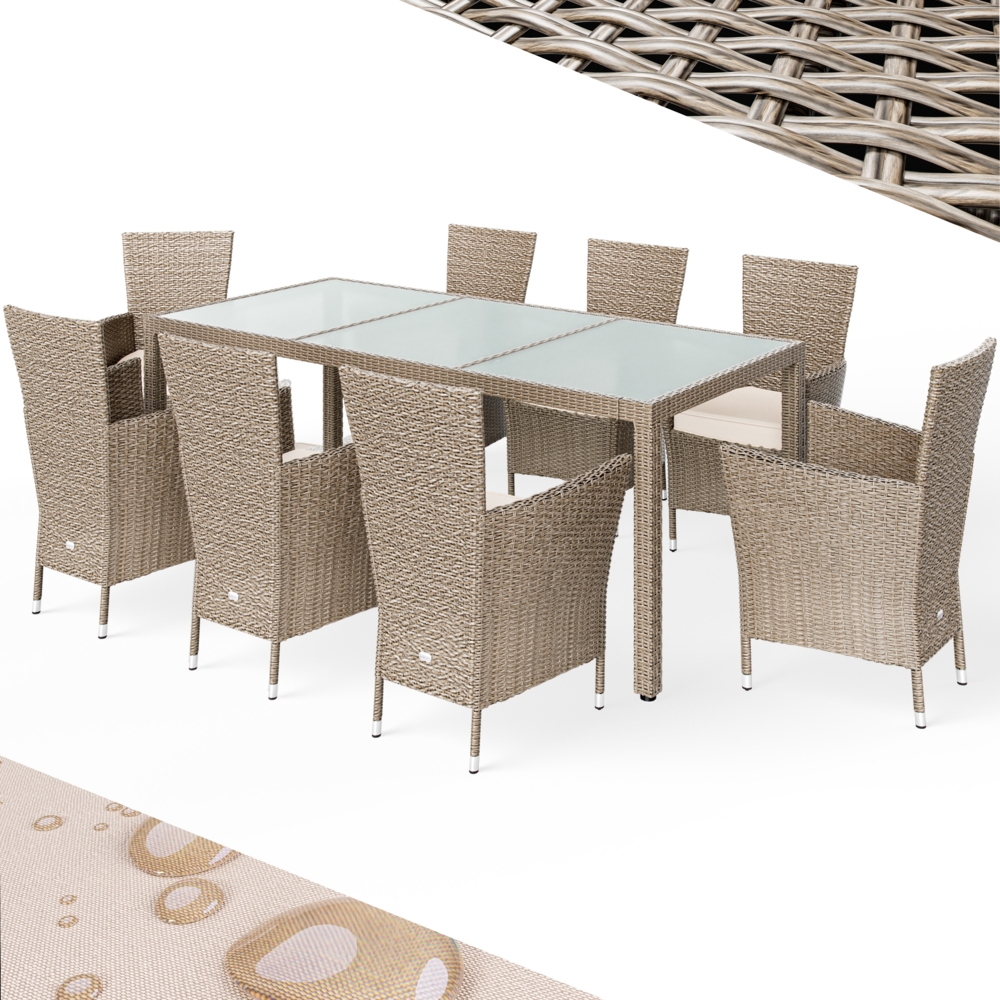 CASARIA® Polyrattan Gartenmöbel-Set, beige, mit Esstisch 190x90 cm Bild 1