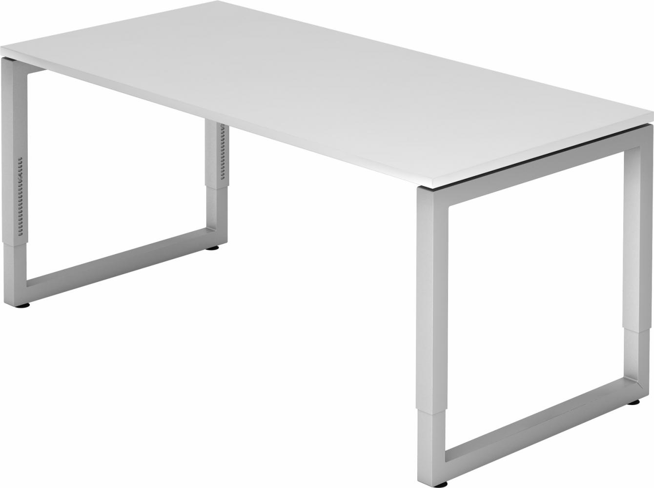 bümö höhenverstellbarer Schreibtisch R-Serie 160x80 cm in weiß, Gestell in Silber - PC Tisch für's Büro manuell höhenverstellbar, Computertisch verstellbar, RS-16-W-S Bild 1