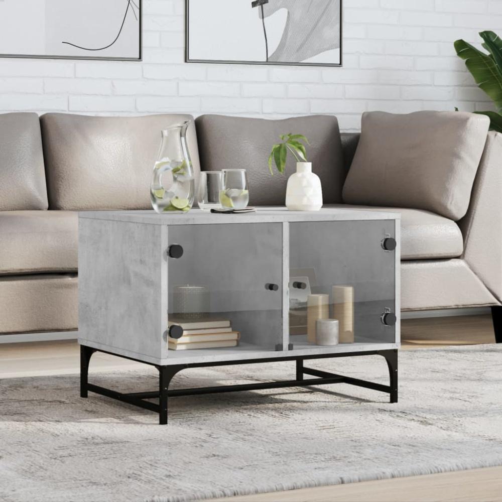 vidaXL Couchtisch mit Glastüren Betongrau 68,5x50x50 cm 836542 Bild 1