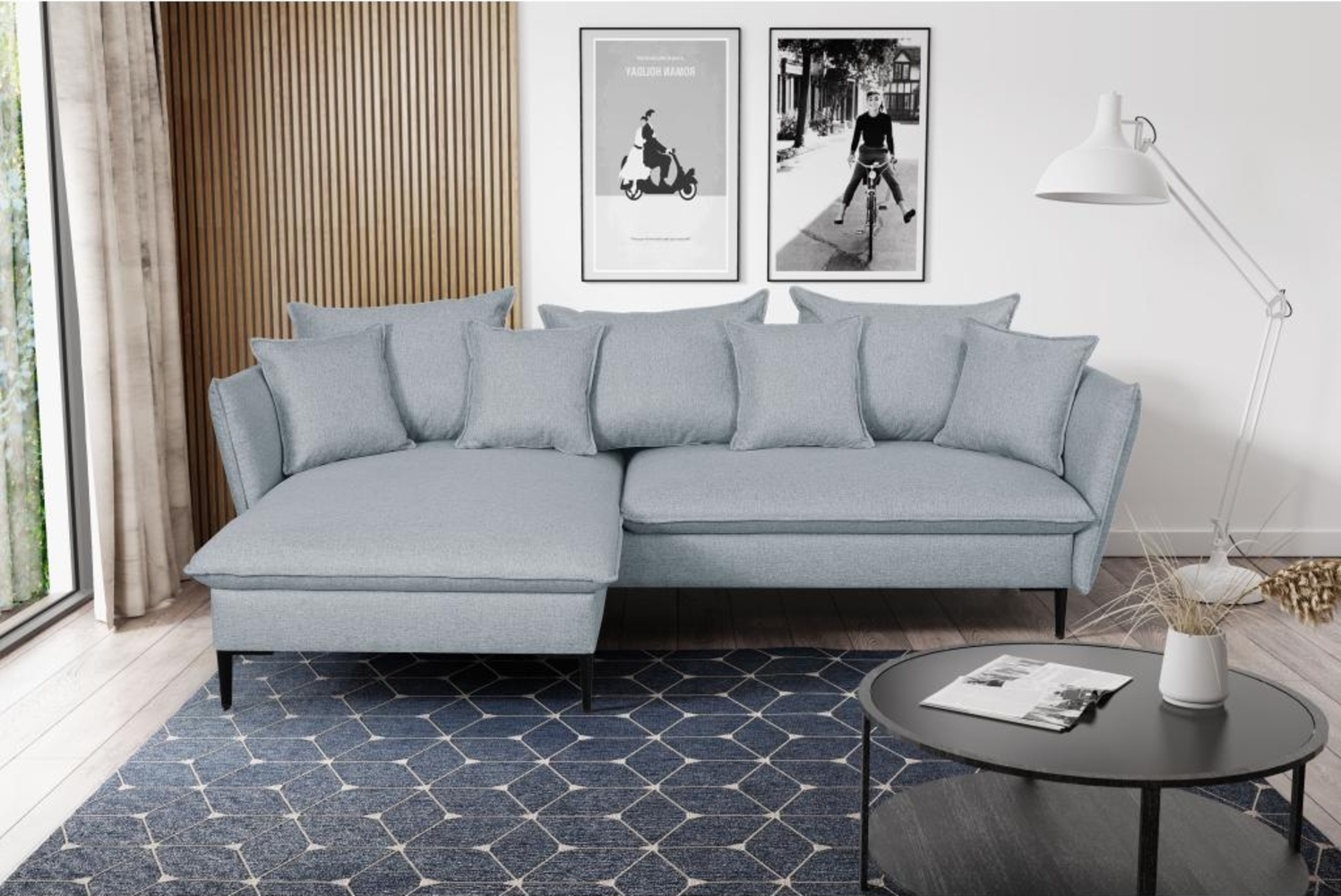 Ecksofa mit Schlaffunktion LAZARE von PASCAL MORABITO - Stoff - Graublau - Ecke links Bild 1