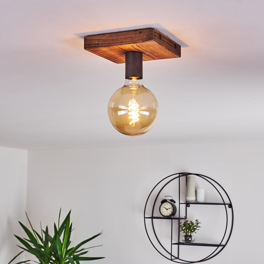 hofstein Deckenleuchte »Mesoraca« Deckenlampe aus Holz und Metall in Hellbraun und Schwarz, ohne Leuchtmittel, im offenen Design, 1xE27 Bild 1