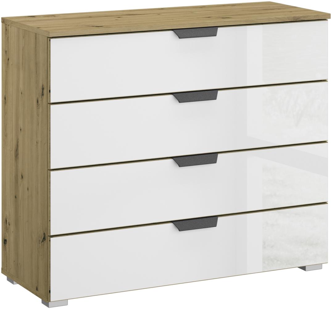 Kommode >Artemis< in Eiche Artisan / Kristallweißglas - 93x81x42 (BxHxT) Bild 1