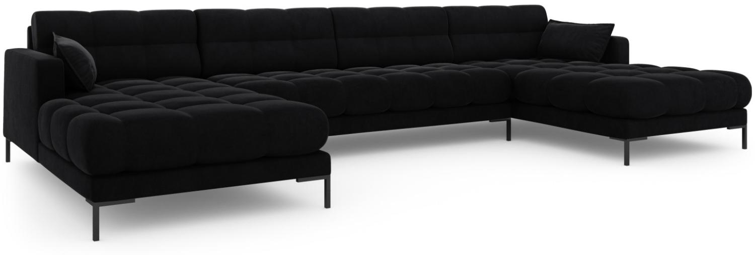 Micadoni 6-Sitzer Samtstoff Panorama Sofa Mamaia | Bezug Black | Beinfarbe Black Metal Bild 1