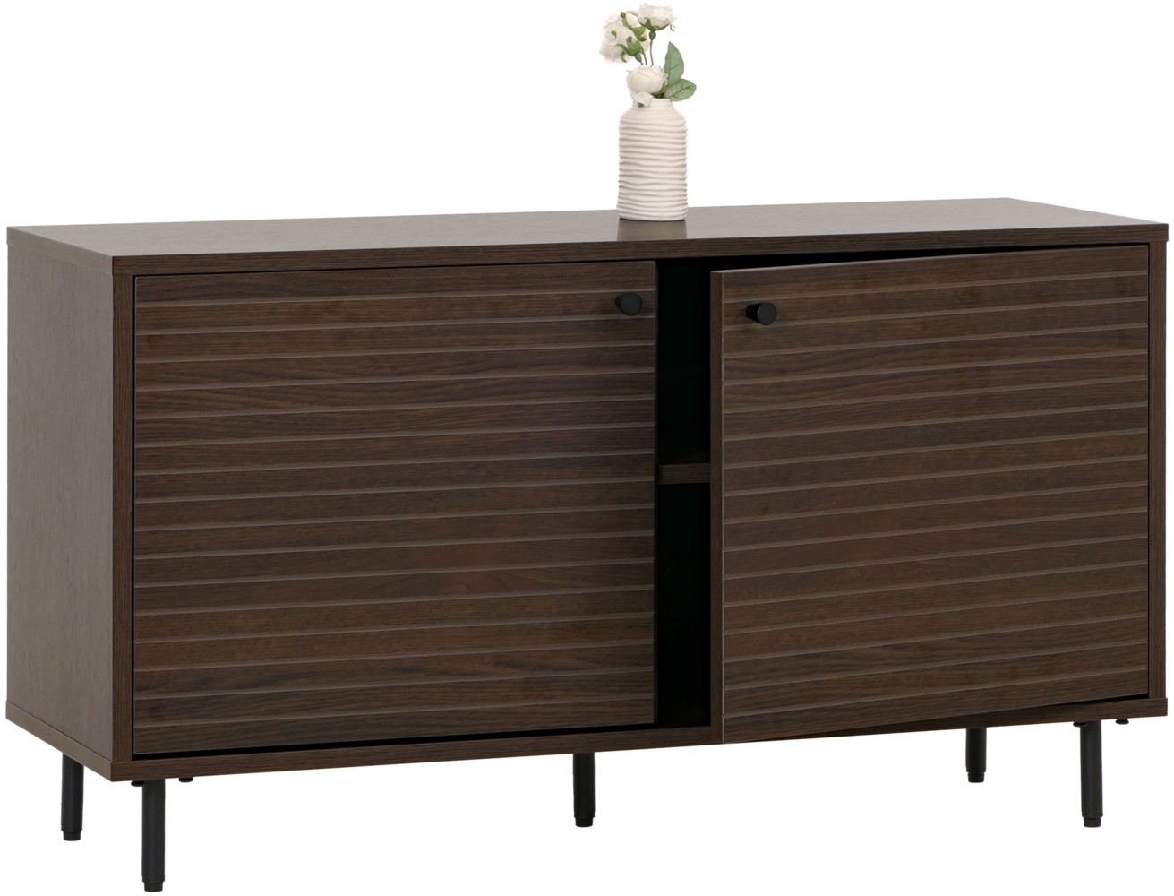 Garderobenkommode HWC-N78, Kommode Schrank, skandinavischer Stil Metall Holz Melamin MVG 53x94x35cm ~ dunkelbraun Bild 1