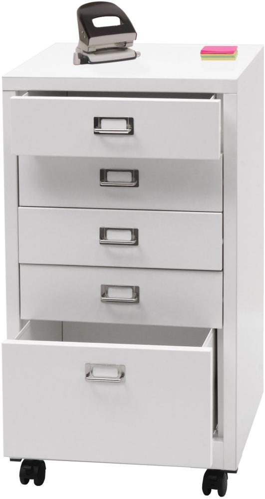 Rollcontainer HWC-L49, Schubladenschrank Stahlschrank Aktenschrank, Metall 75x40x41cm 5 Schubladen ~ weiß Bild 1