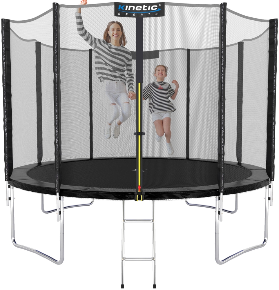 KINETIC SPORTS Trampolin Outdoor SALTO - Kindertrampolin Gartentrampolin Set mit Leiter, Netz, Randpolster, USA Sprungtuch, bis zu 160kg, Schwarz, Ø 310 cm Bild 1