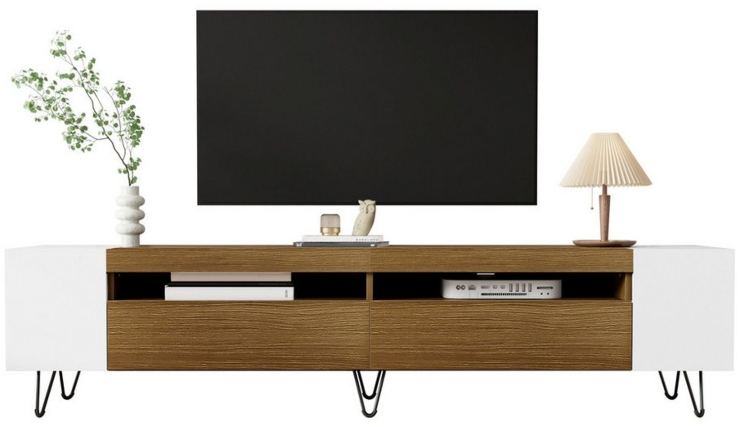 OKWISH Lowboard aus MDF- und PB-Materialien (Fernsehtisch,TV-Board,TV-Ständer, 1 St, 4 offene Fächer, 2 Türen), einfache Montage, stabile MDF und PB, mit offenen Regalfächern Bild 1