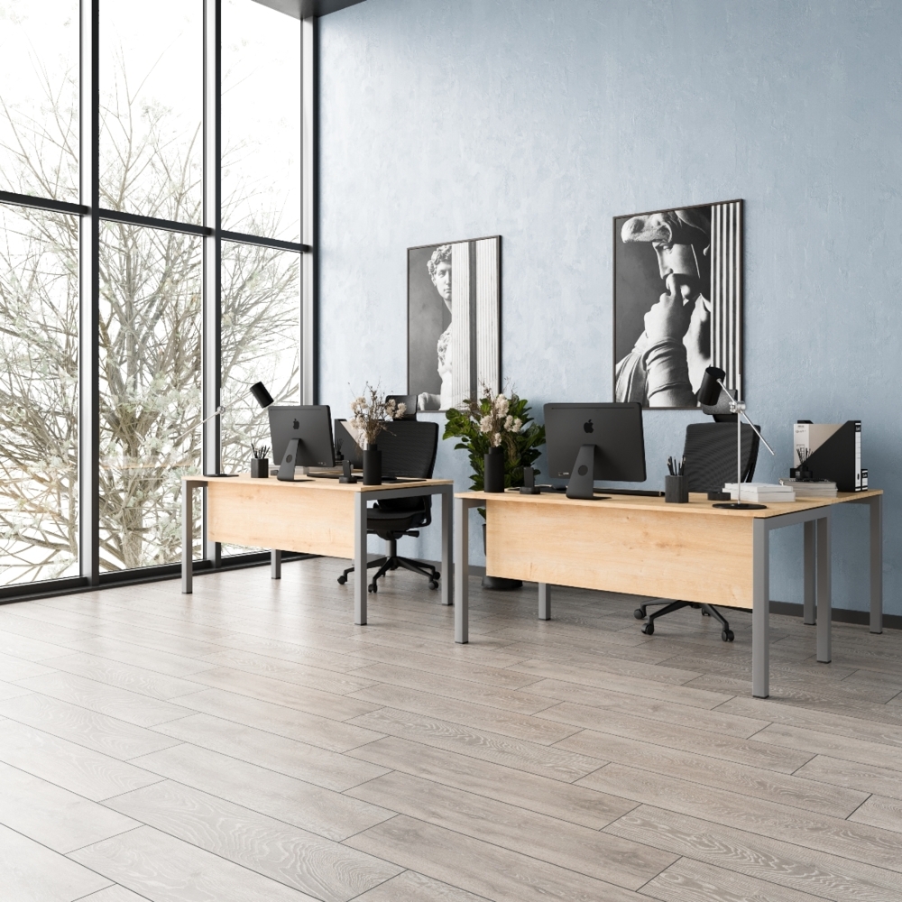 Furni24 Schreibtisch Tetra 160 cm Eiche Winkelschreibtisch Homeoffice Seminartisch Anbautisch rechts o. Links montierbar Bild 1