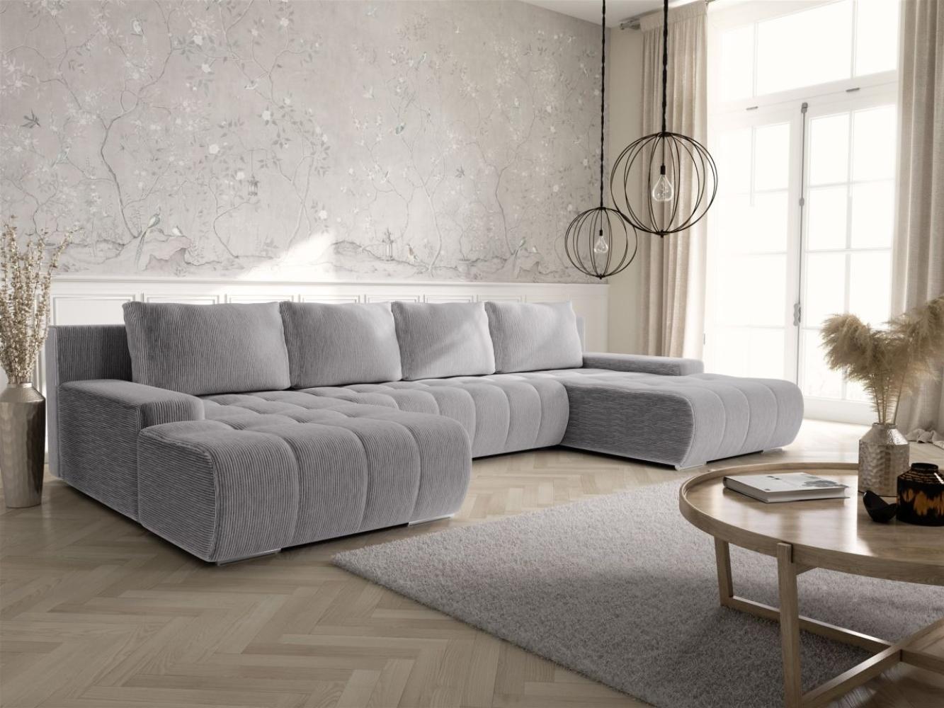 Wohnlandschaft Sofa mit Schlaffunktion VOGAR Stoff Poso Hellgrau Bild 1