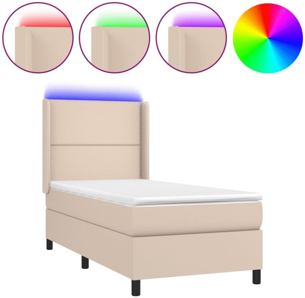 vidaXL Polsterbett mit Matratze & LED Cappuccino-Braun 90x200 cm [3139306] Bild 1