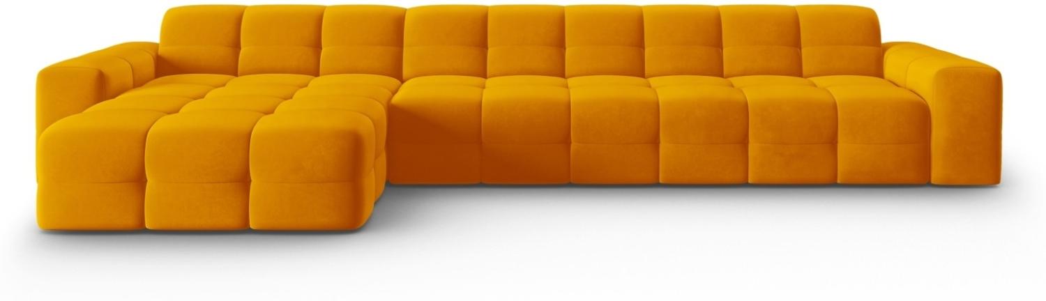 Micadoni 5-Sitzer Samtstoff Ecke links Sofa Kendal | Bezug Orange | Beinfarbe Black Beech Wood Bild 1